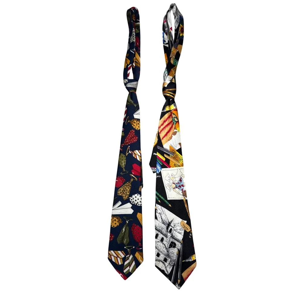 Vintage Nicole Miller 1992 Art Silk Tie & The Limited Novelty Tie Lot of 2 Mens